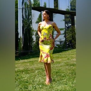 Vintage Roberto Cavalli (Just Cavalli) Yellow Printed Corset Dress